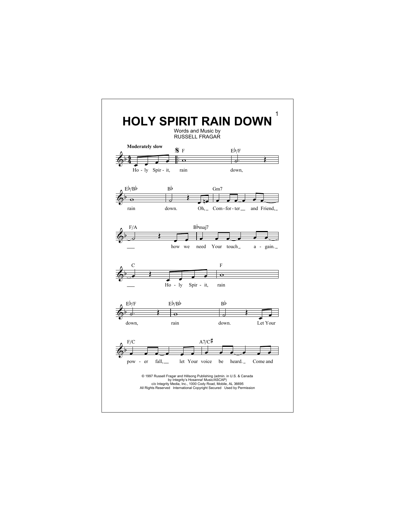 Download Russell Fragar Holy Spirit Rain Down Sheet Music