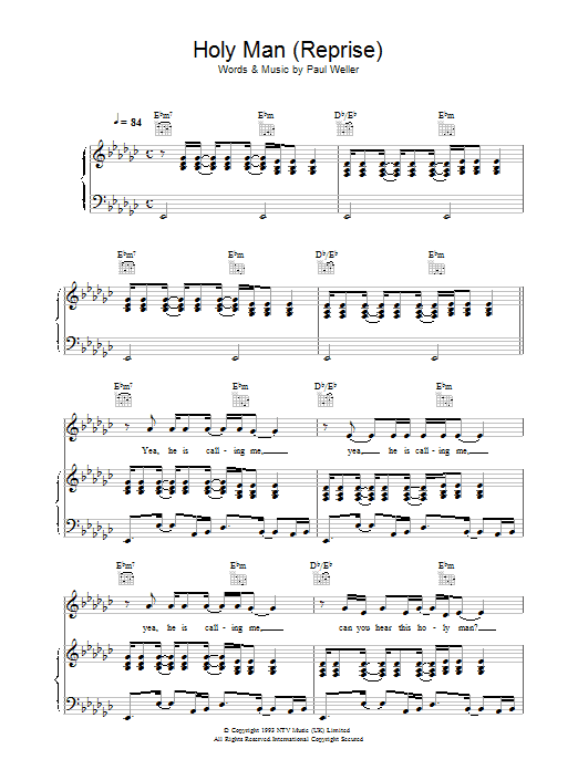 Paul Weller Holy Man (Reprise) sheet music notes printable PDF score