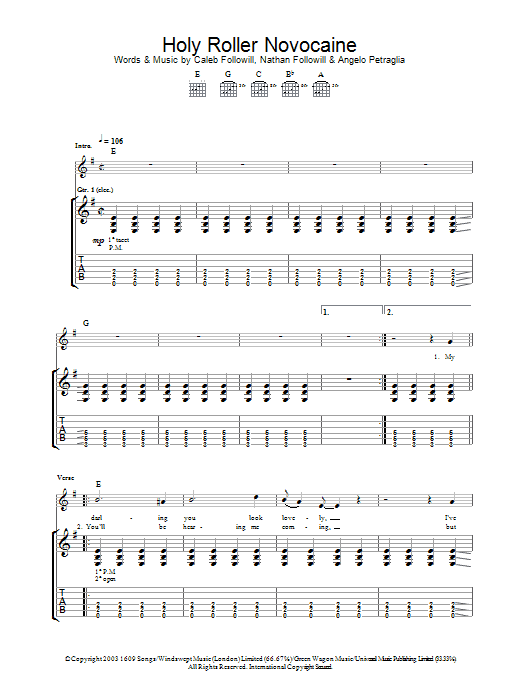 Kings Of Leon Holy Roller Novocaine sheet music notes printable PDF score