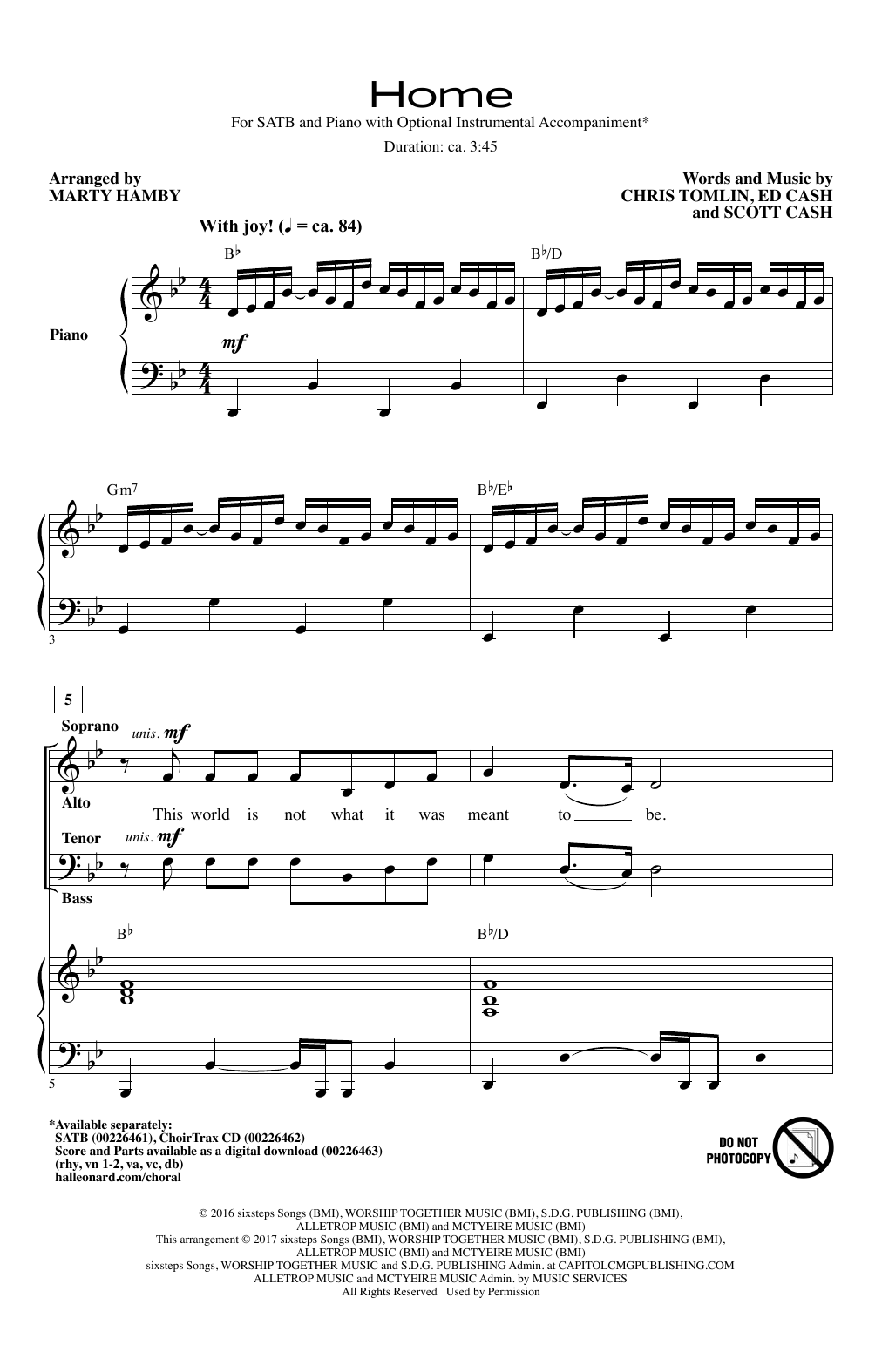 Download Chris Tomlin Home (arr. Marty Hamby) Sheet Music