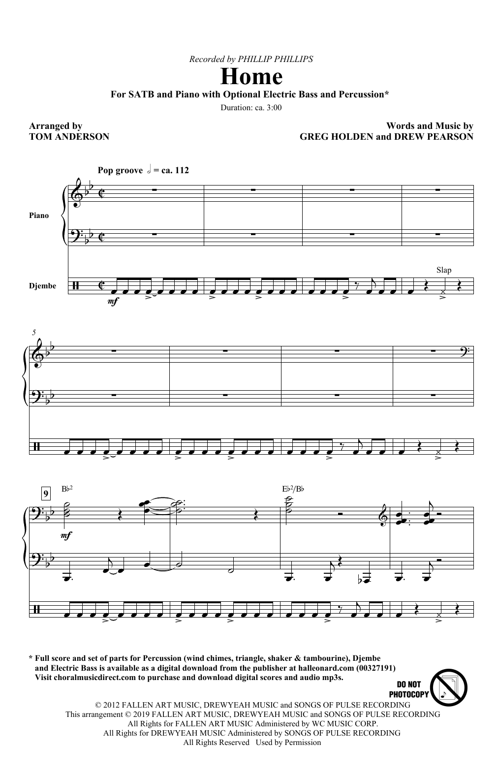 Download Phillip Phillips Home (arr. Tom Anderson) Sheet Music