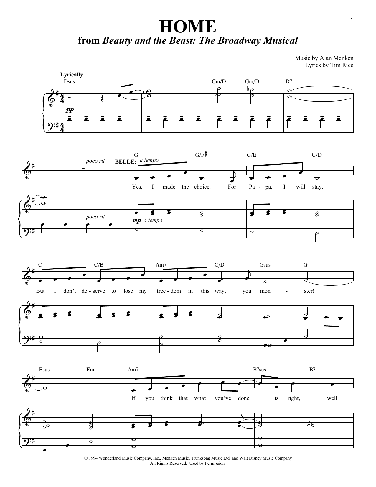 Download Alan Menken Home (from Beauty and the Beast: The Br Sheet Music