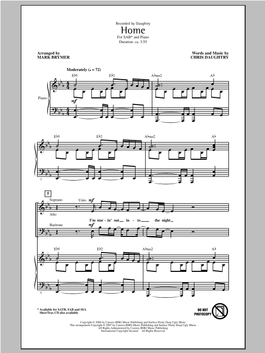 Download Daughtry Home (arr. Mark Brymer) Sheet Music