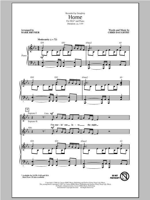 Download Daughtry Home (arr. Mark Brymer) Sheet Music