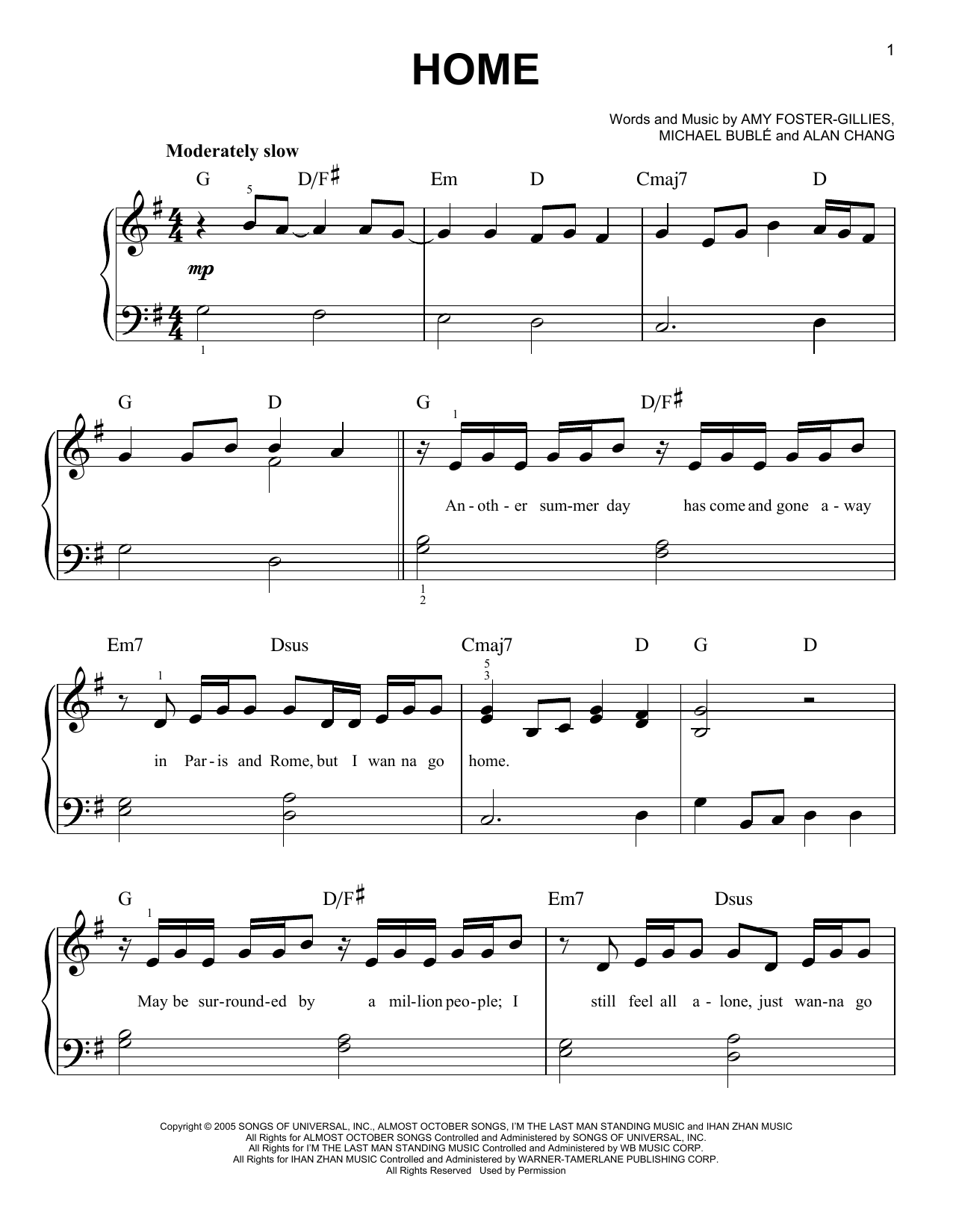 Download Michael Buble Home Sheet Music