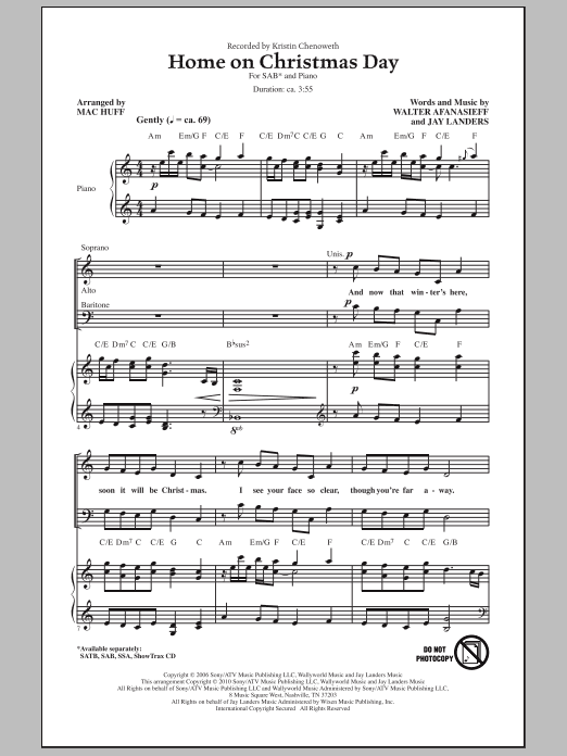 Download Mac Huff Home On Christmas Day Sheet Music