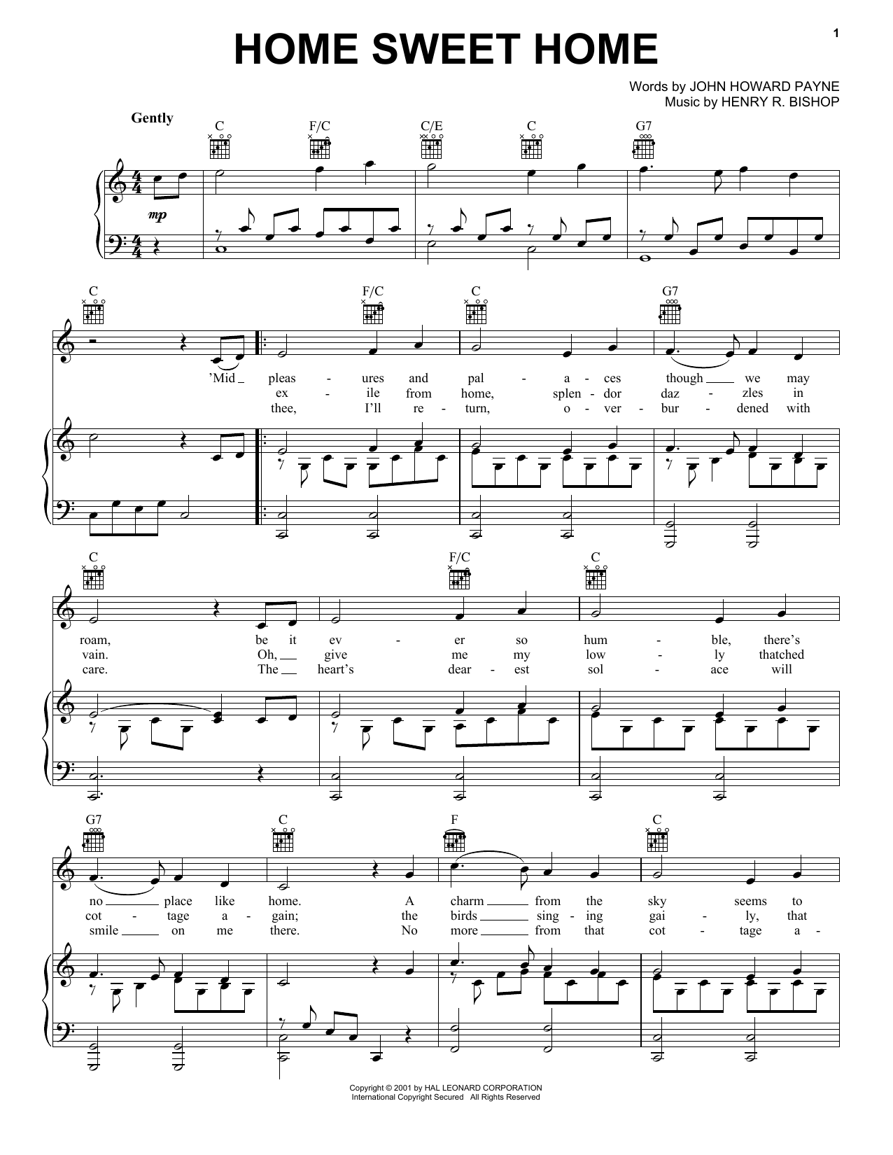 John Howard Payne Home Sweet Home sheet music notes printable PDF score