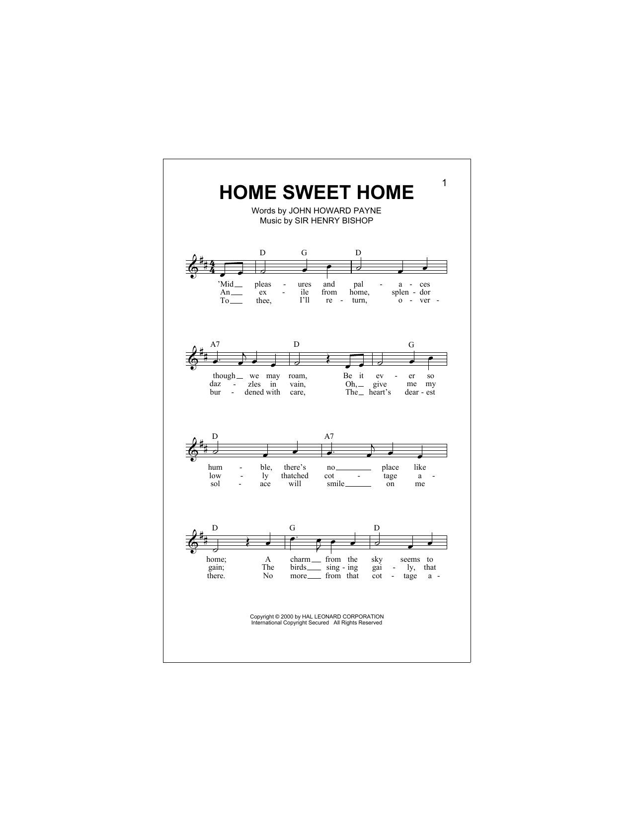 Download John Howard Payne Home Sweet Home Sheet Music