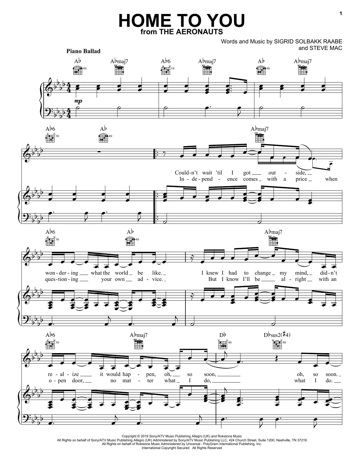 Download Sigrid Home To You (from The Aeronauts) Sheet Music