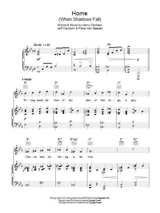 Download Nat King Cole Home (When Shadows Fall) Sheet Music