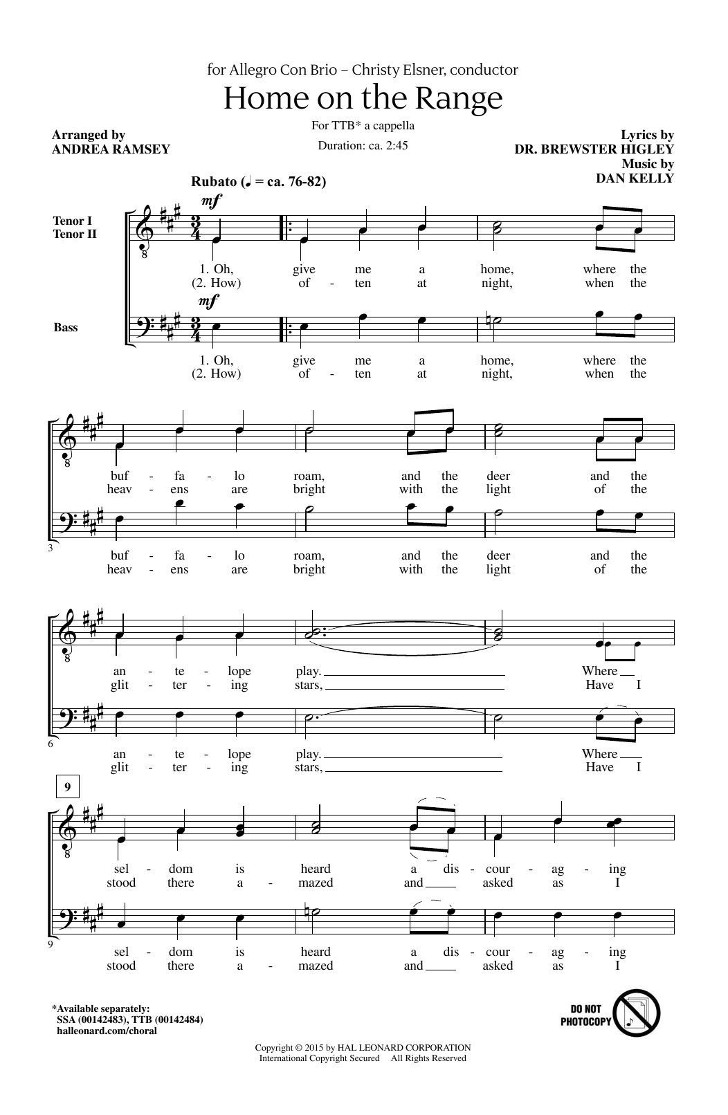 Andrea Ramsey Home On The Range sheet music notes printable PDF score