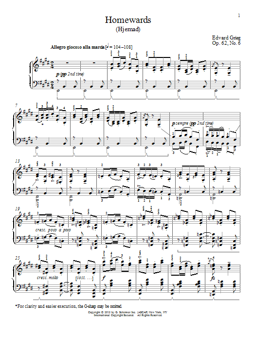 Download William Westney Homewards (Hjemad), Op. 62, No. 6 Sheet Music