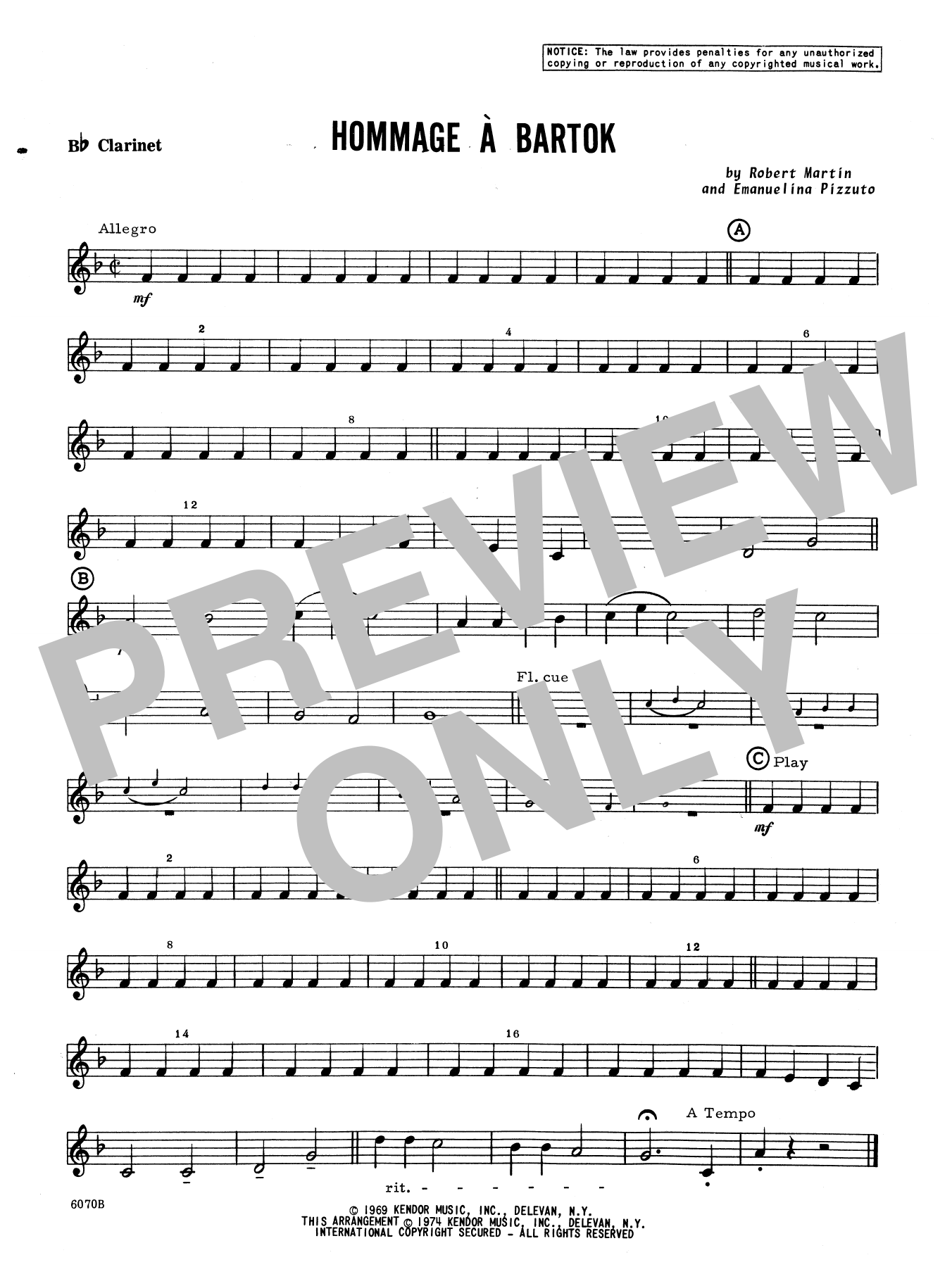 Download Martin Hommage A Bartok - Bb Clarinet Sheet Music