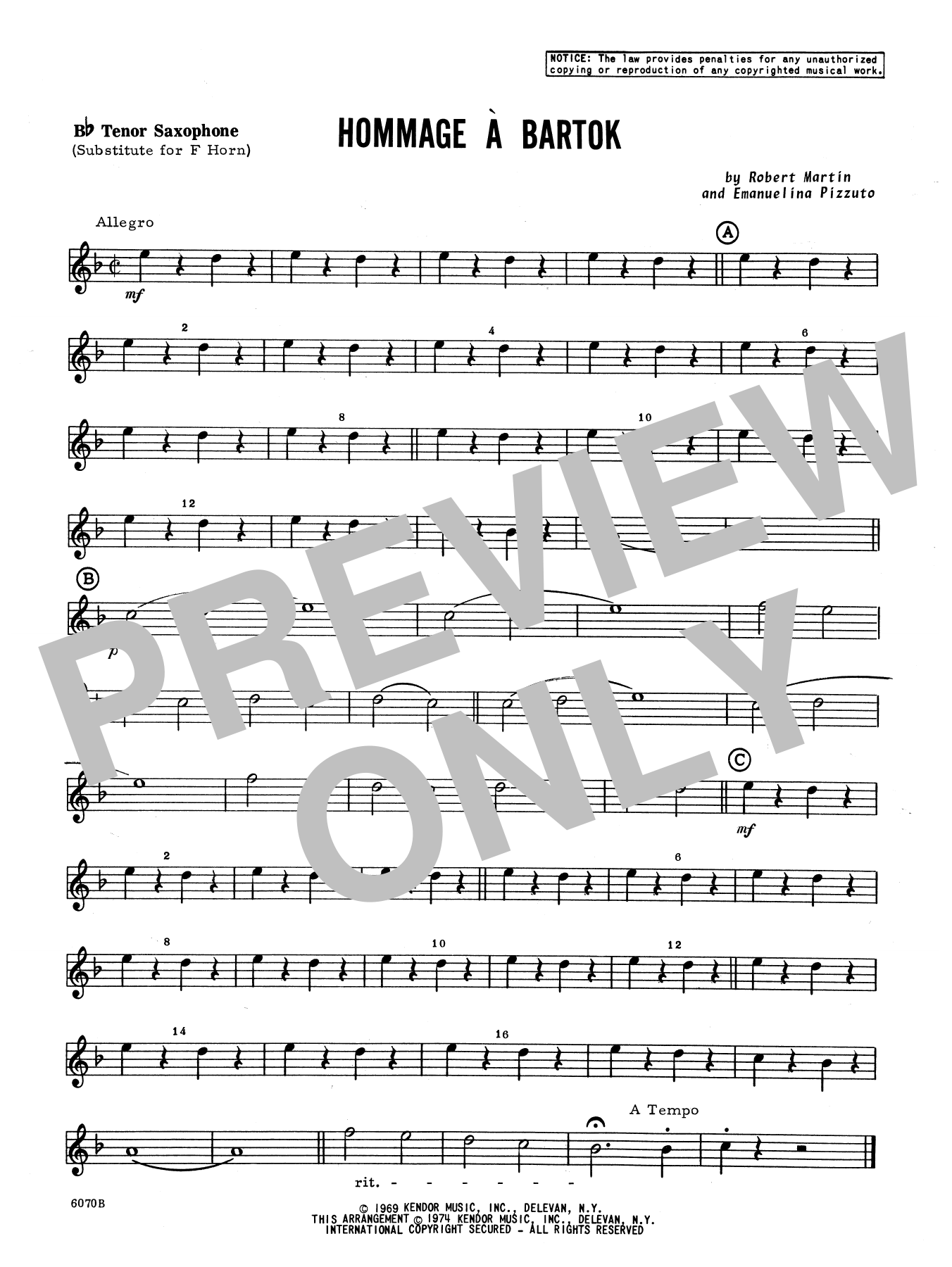 Download Martin Hommage A Bartok - Bb Tenor Saxophone Sheet Music