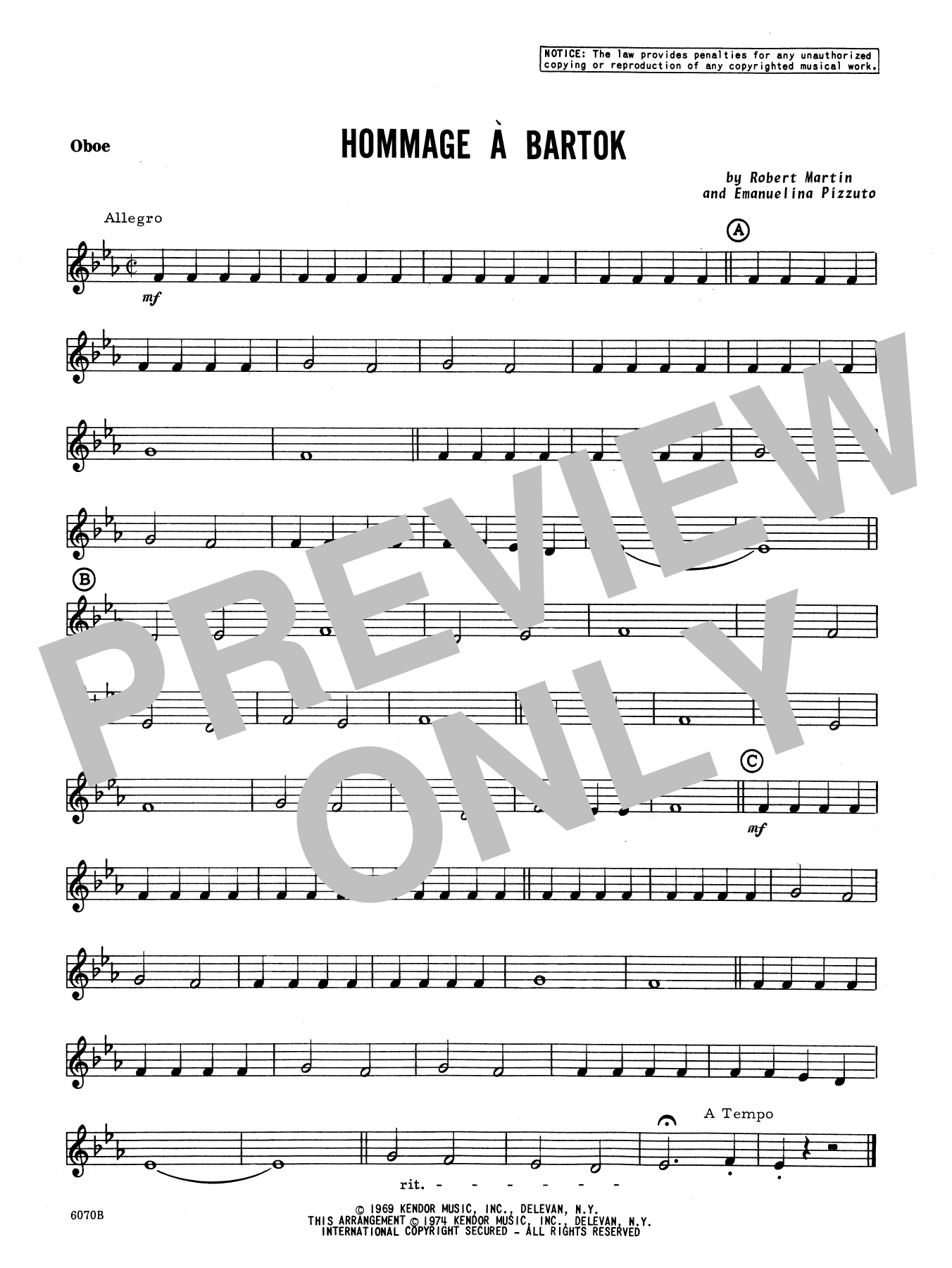Download Martin Hommage A Bartok - Oboe Sheet Music