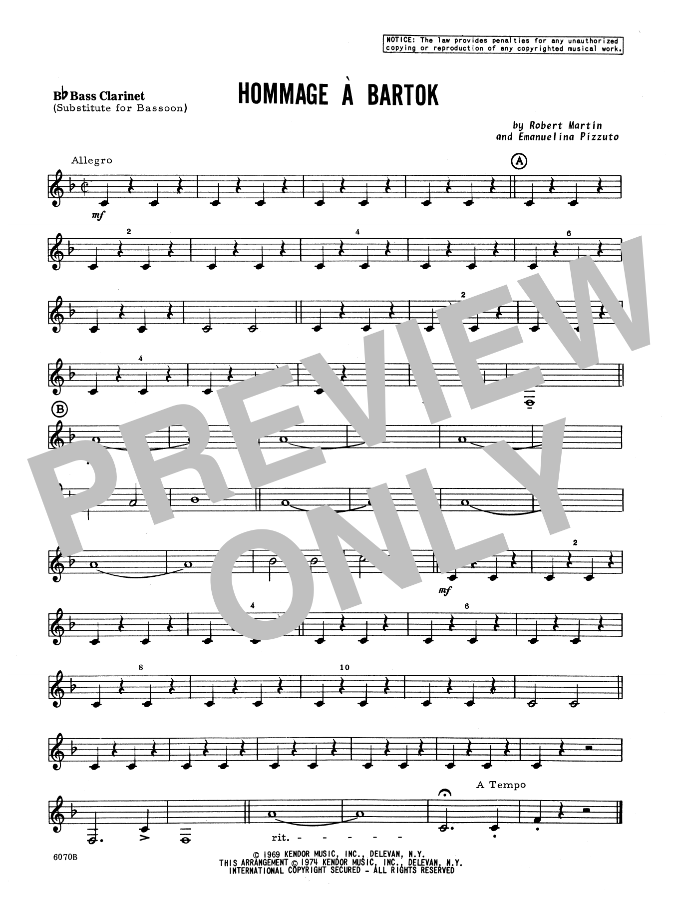 Download Martin Hommage A Bartok - Opt. Bass Clarinet Sheet Music
