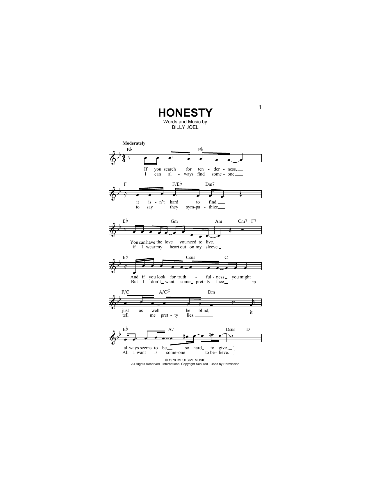 Download Billy Joel Honesty Sheet Music