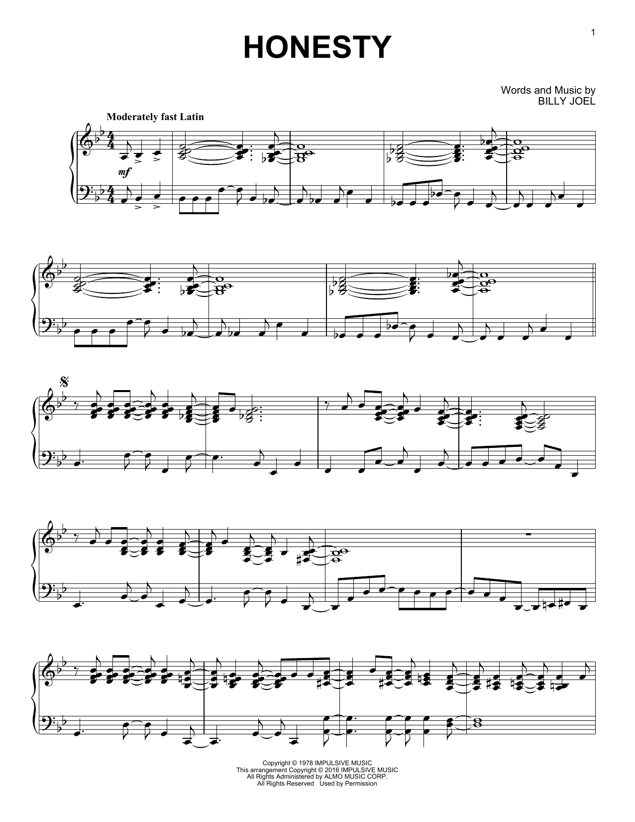 Download Billy Joel Honesty [Jazz version] Sheet Music