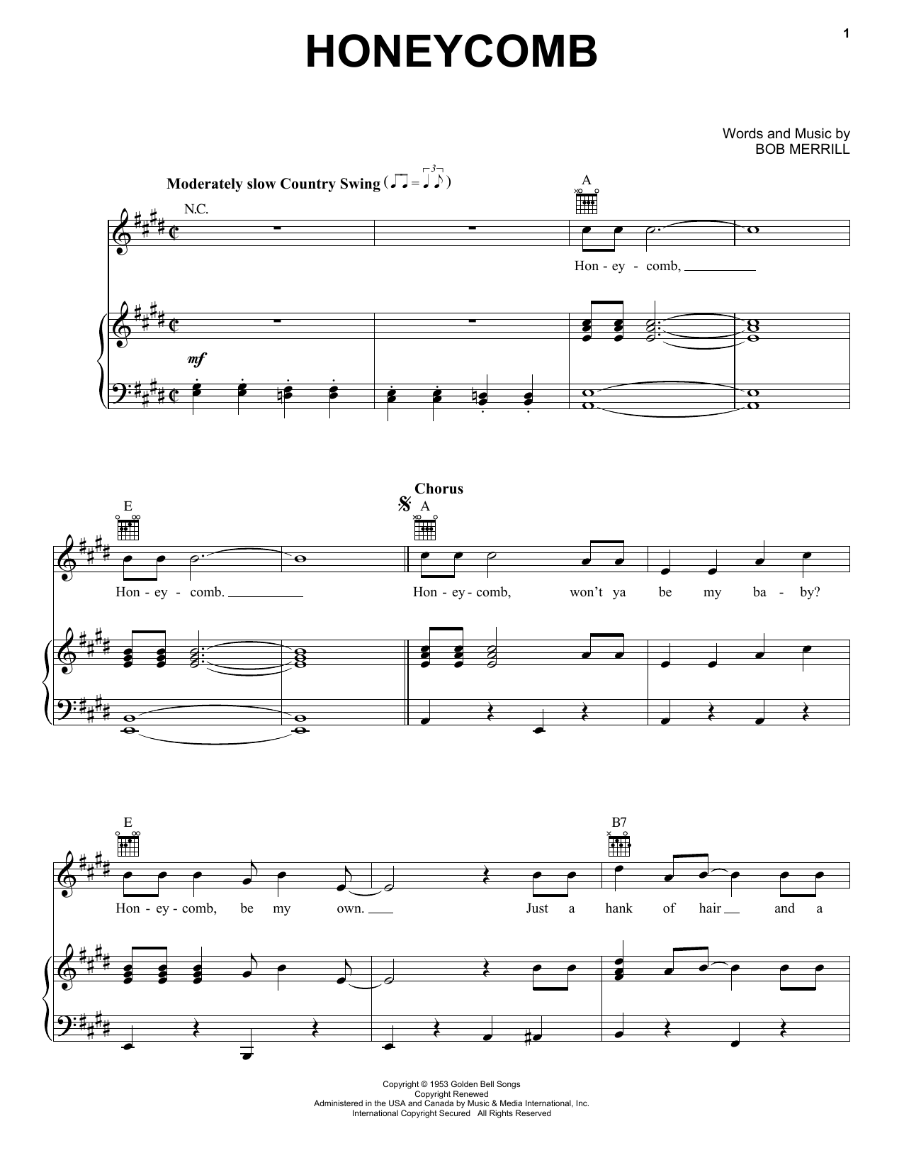 Download Jimmie Rodgers Honeycomb Sheet Music