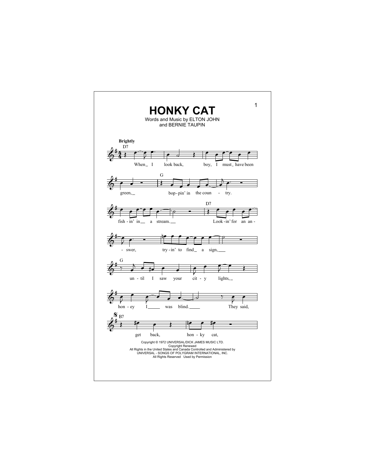 Download Elton John Honky Cat Sheet Music