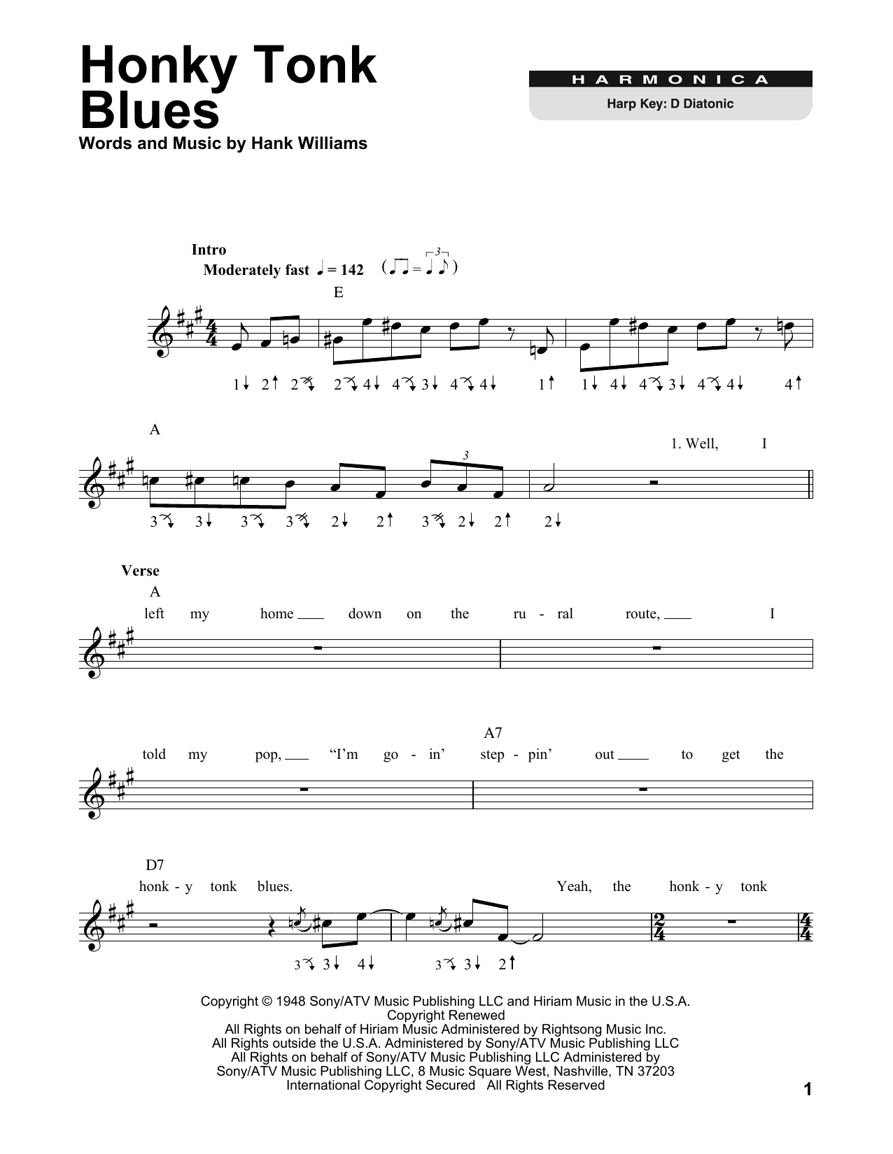 Download Hank Williams Honky Tonk Blues Sheet Music
