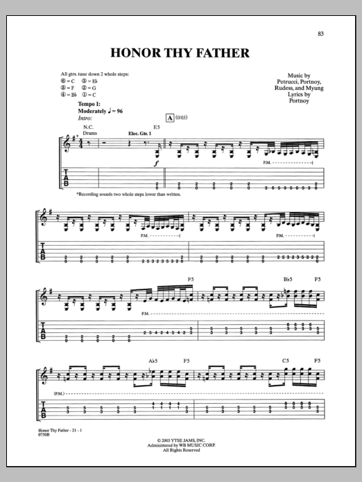 Download Dream Theater Honor Thy Father Sheet Music