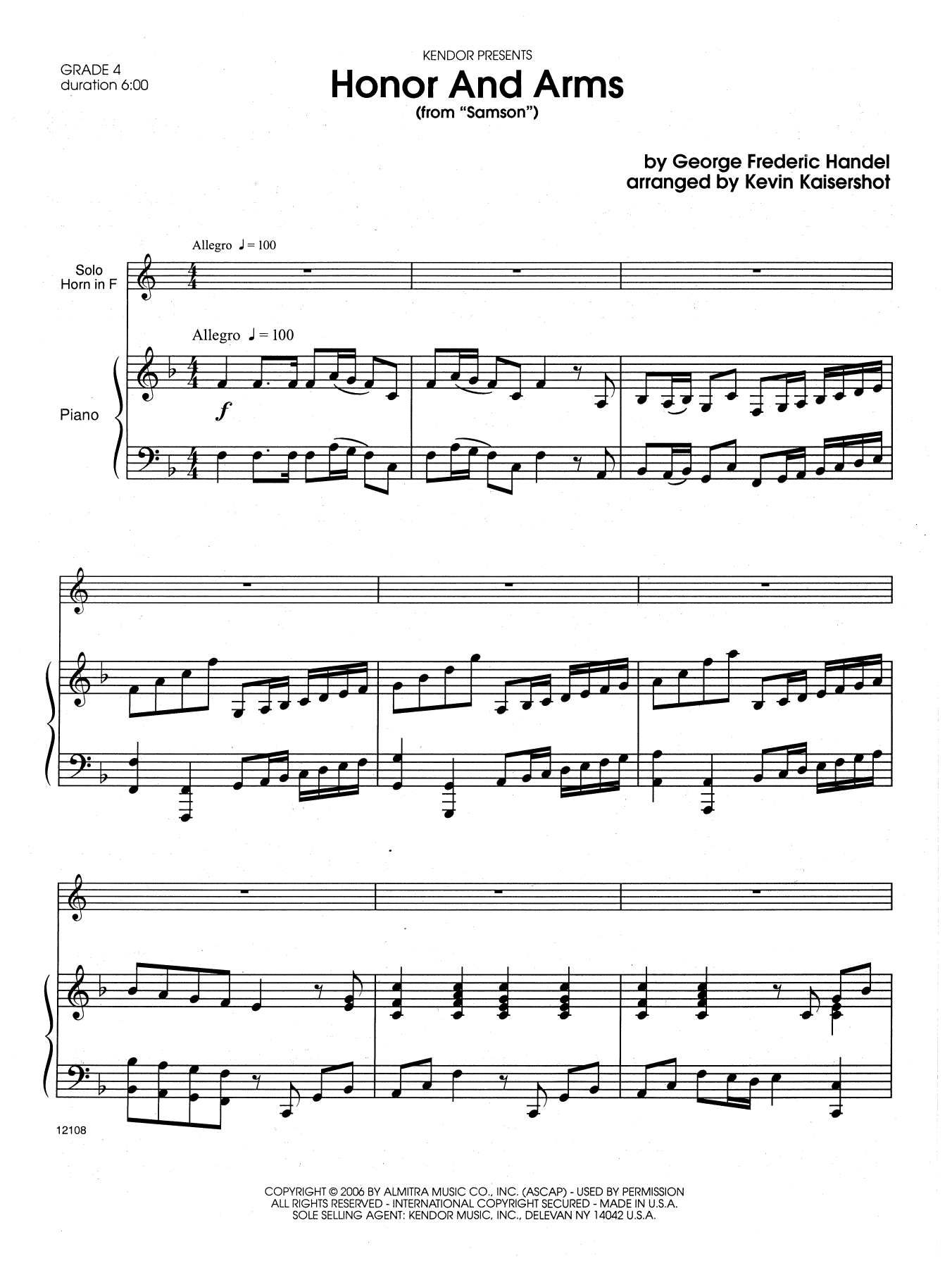 Download Kevin Kaisershot Honor And Arms (from Samson) - Piano Sheet Music