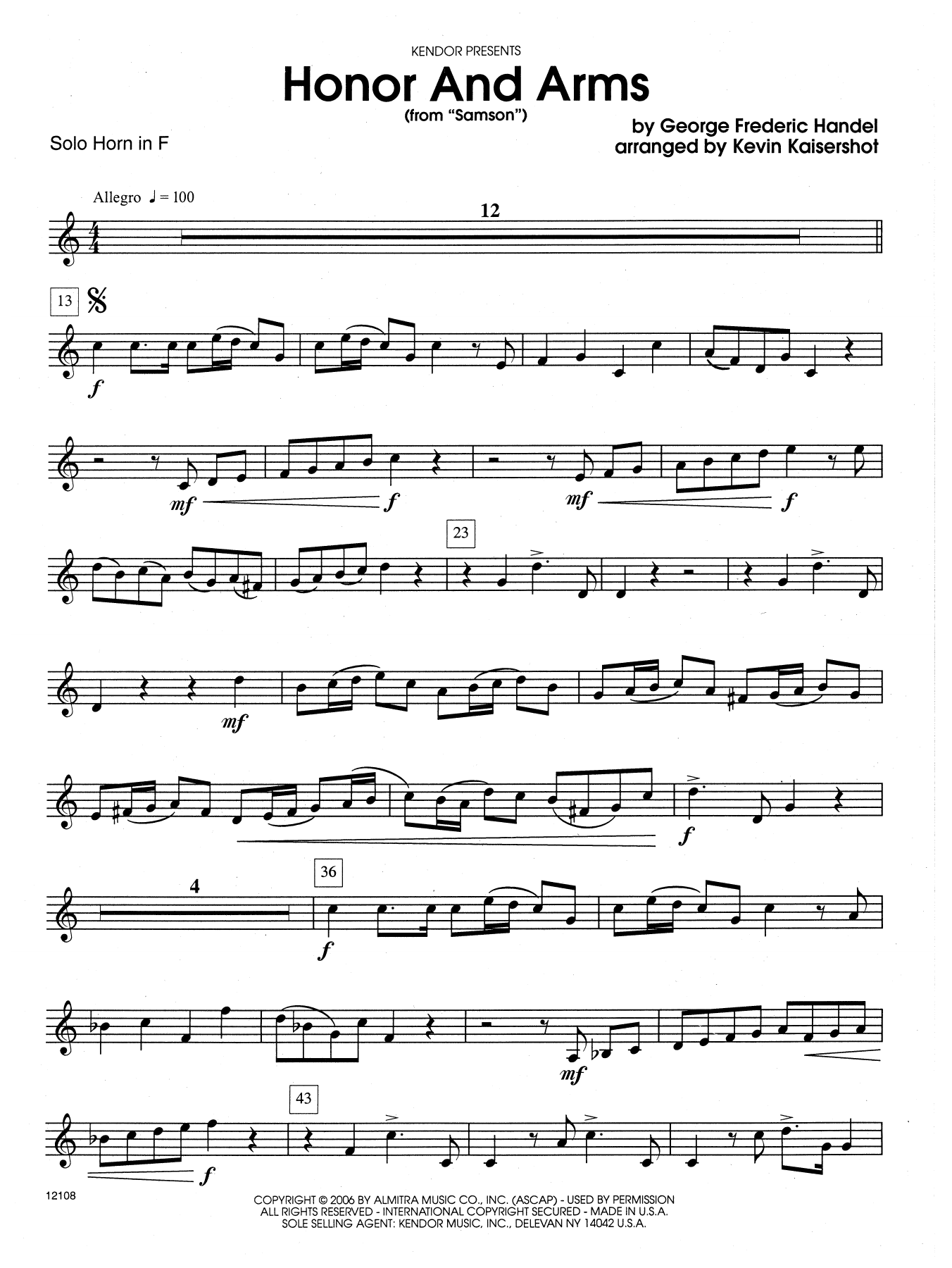 Download Kevin Kaisershot Honor And Arms (from Samson) - Solo F H Sheet Music