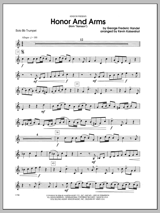 Download Kaisershot Honor And Arms (from Samson) - Trumpet Sheet Music