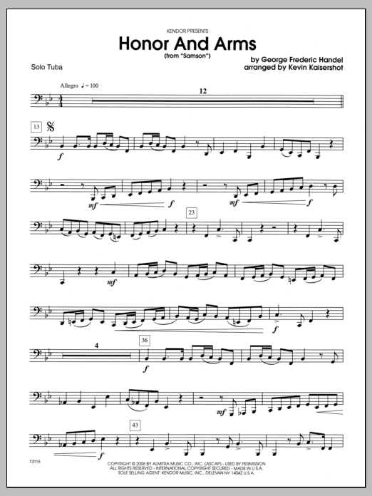 Download Kaisershot Honor And Arms (from Samson) - Tuba Sheet Music
