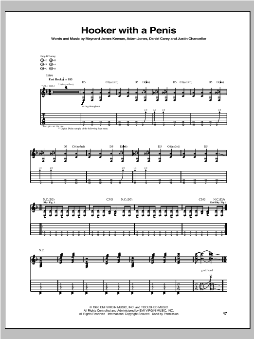 Download Tool Hooker With A Penis Sheet Music