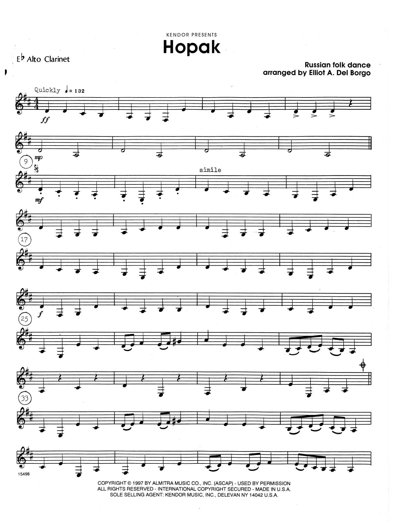 Download Elliot A. Del Borgo Hopak - Eb Alto Clarinet Sheet Music