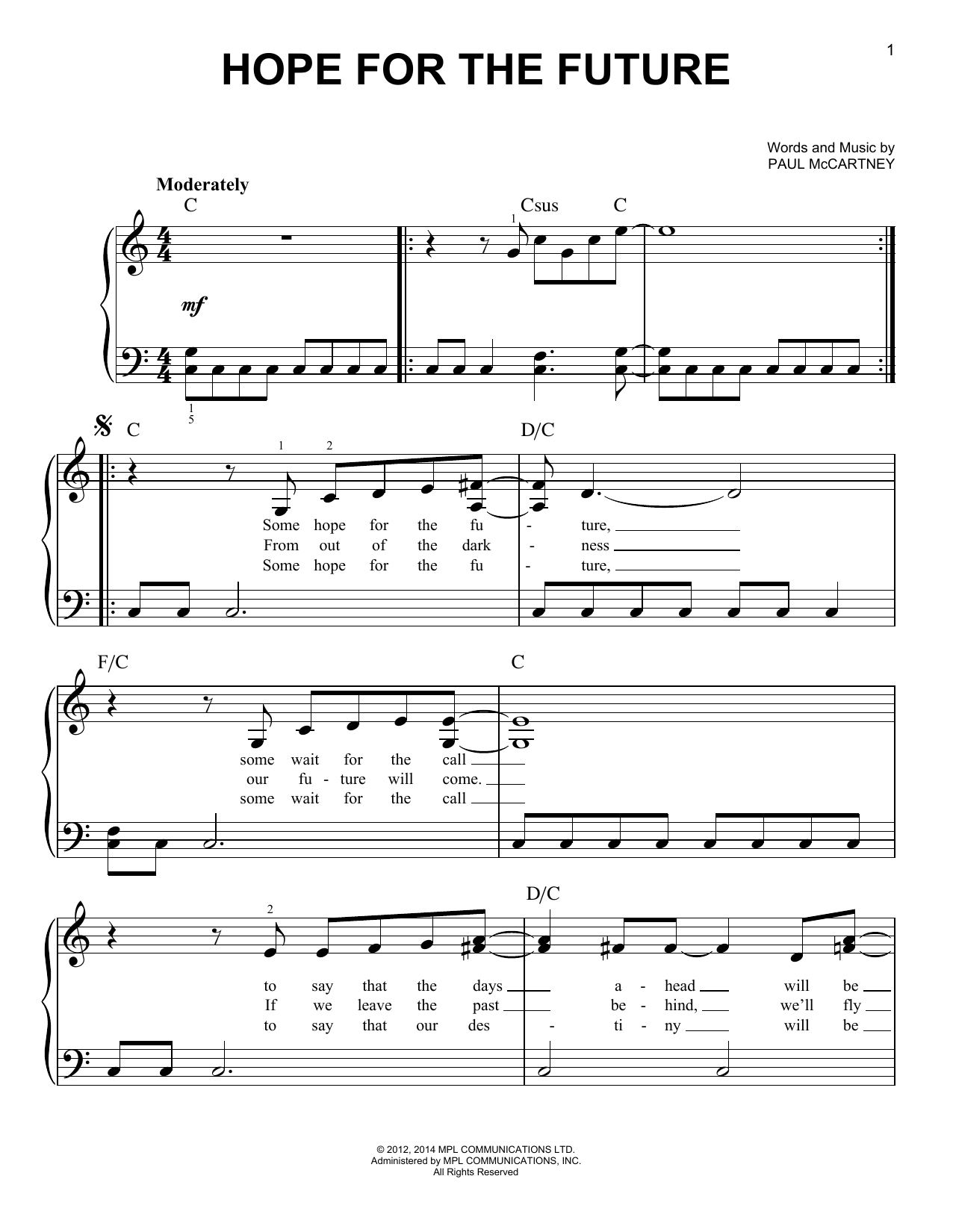 Download Paul McCartney Hope For The Future Sheet Music