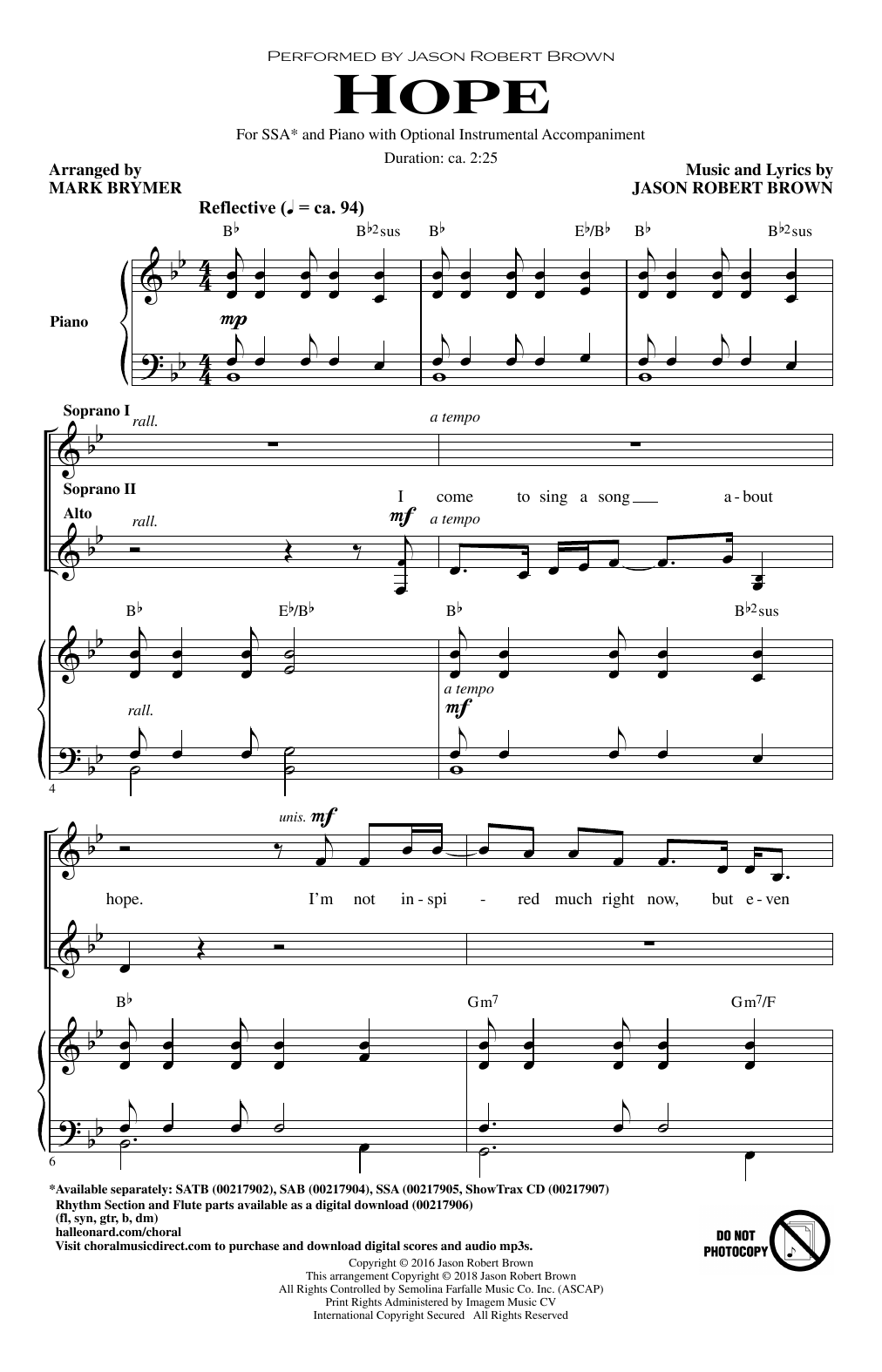 Download Jason Robert Brown Hope (from How We React and How We Reco Sheet Music