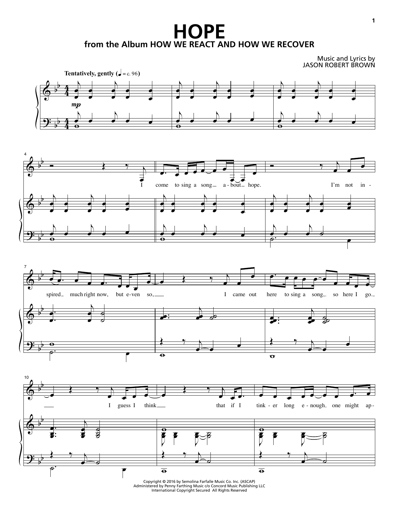 Download Jason Robert Brown Hope (from How We React And How We Reco Sheet Music