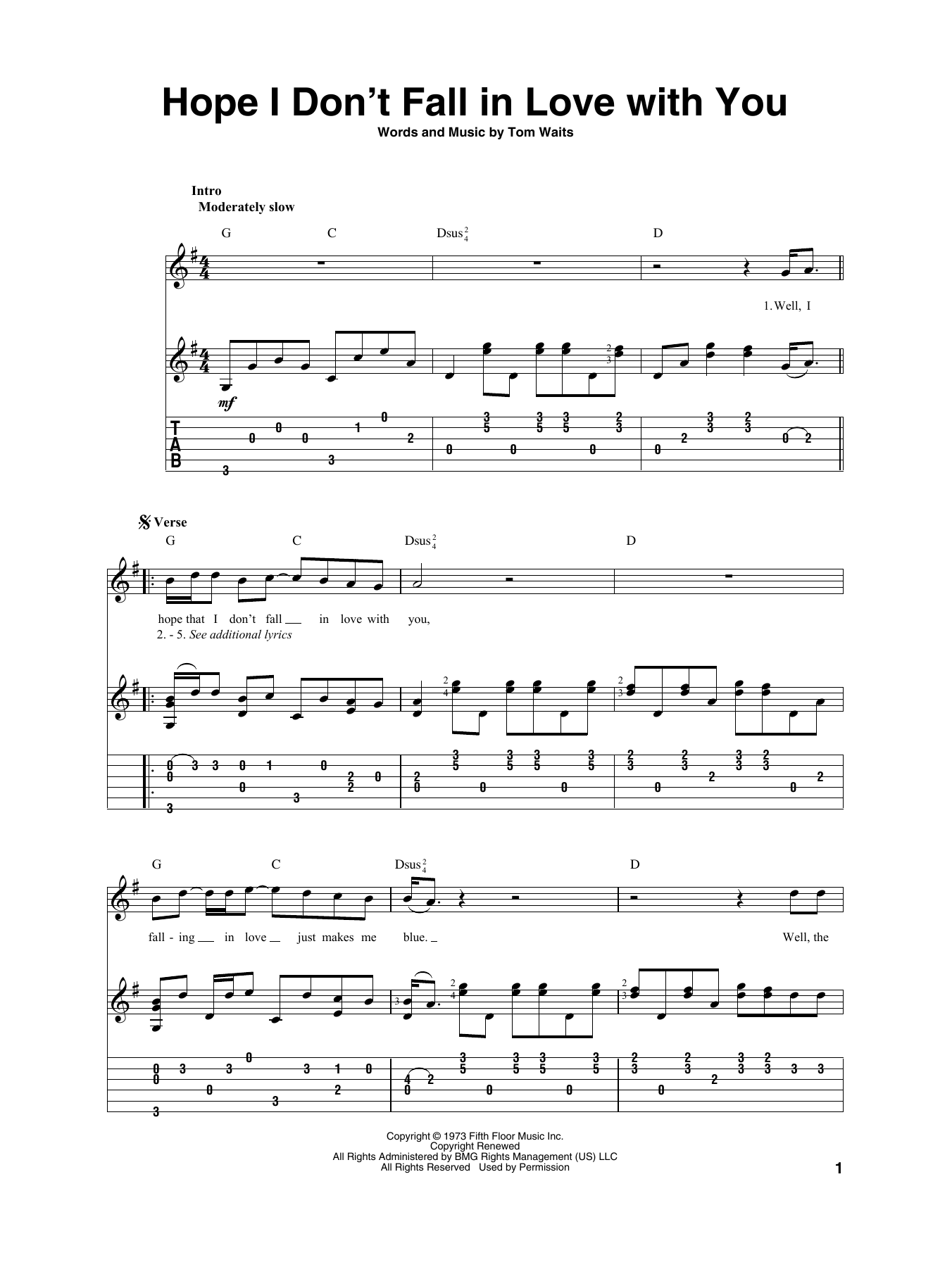Download Tom Waits Hope I Don't Fall In Love With You Sheet Music
