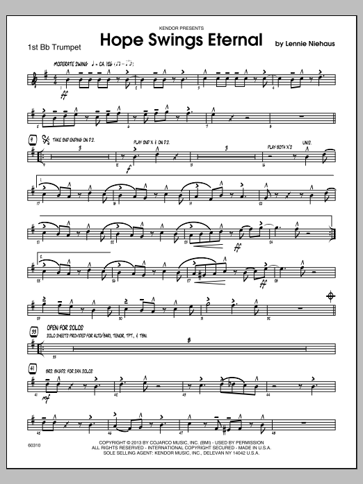 Download Lennie Niehaus Hope Swings Eternal - 1st Bb Trumpet Sheet Music