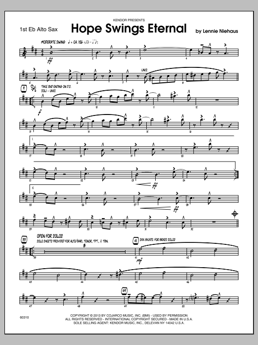 Download Lennie Niehaus Hope Swings Eternal - 1st Eb Alto Saxop Sheet Music