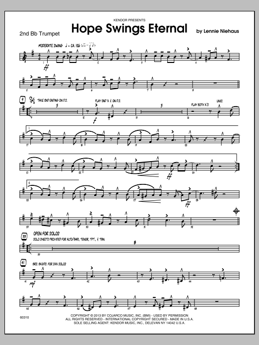 Download Lennie Niehaus Hope Swings Eternal - 2nd Bb Trumpet Sheet Music