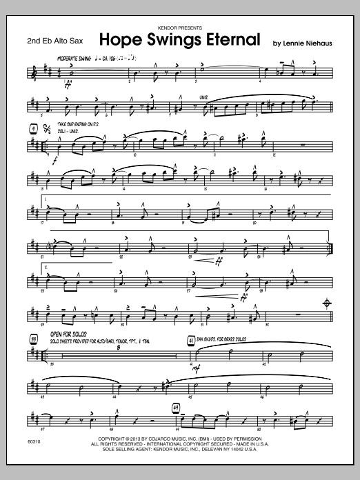 Download Lennie Niehaus Hope Swings Eternal - 2nd Eb Alto Saxop Sheet Music