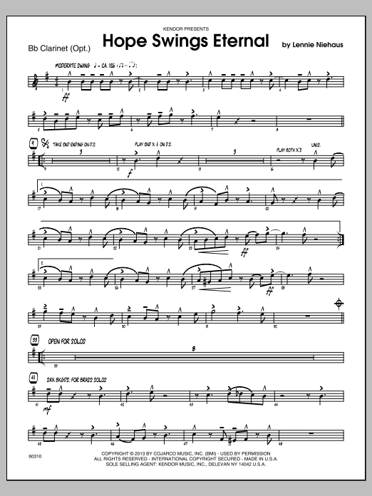 Download Lennie Niehaus Hope Swings Eternal - Bb Clarinet Sheet Music