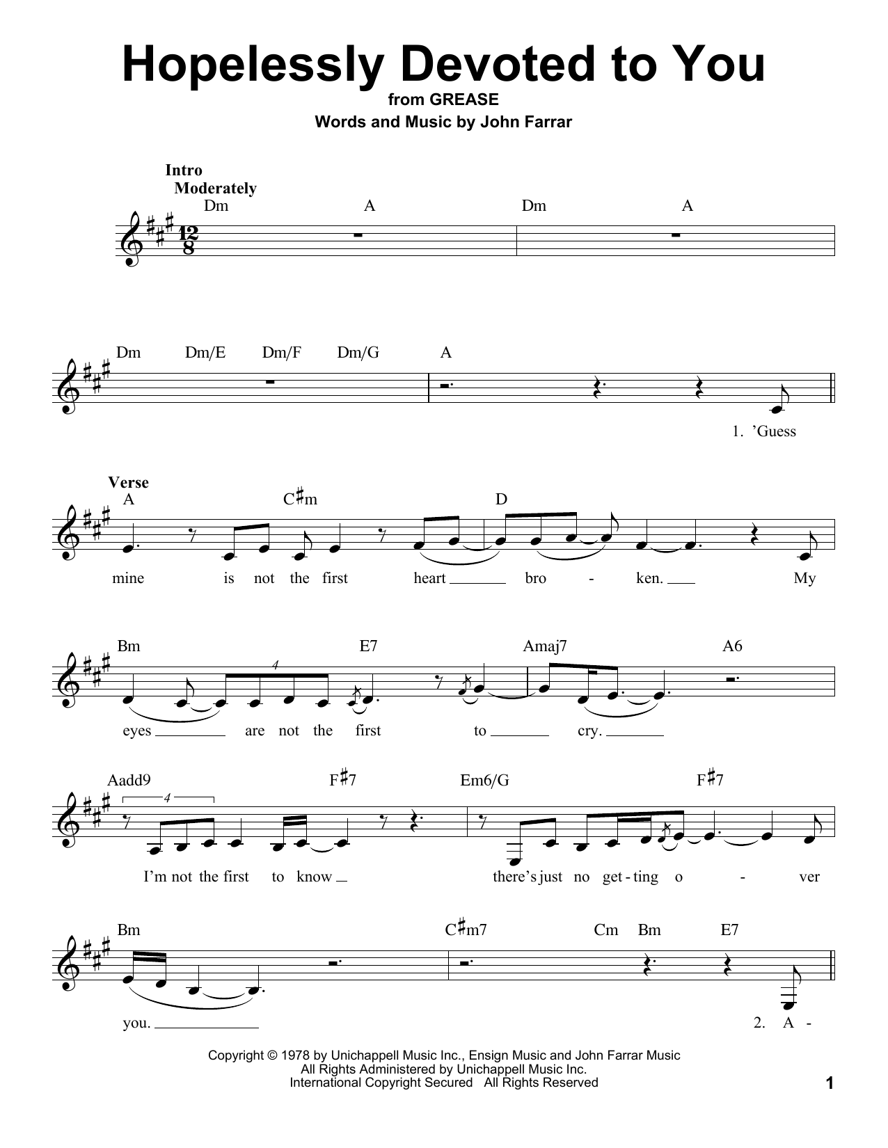 Download Olivia Newton-John Hopelessly Devoted To You Sheet Music