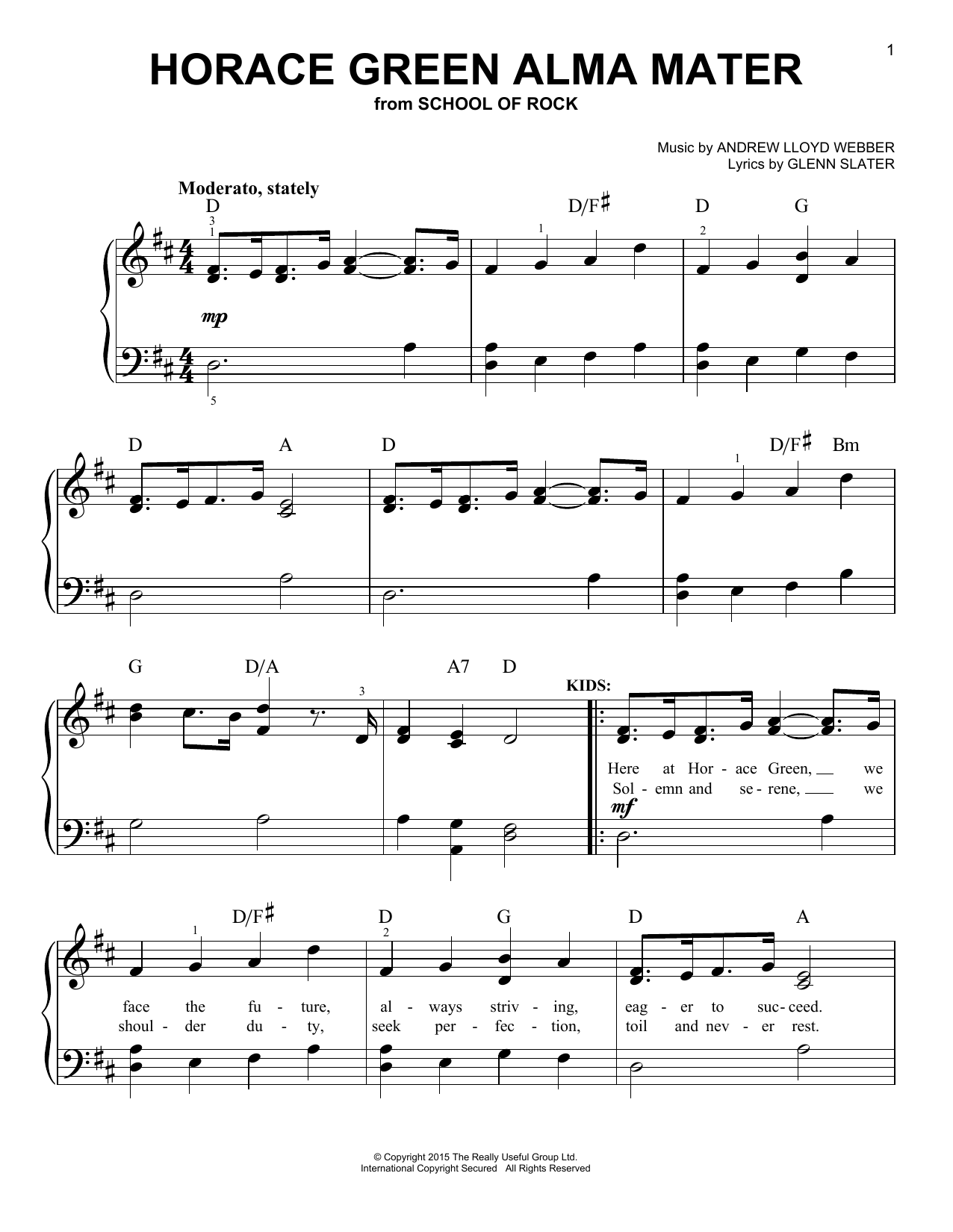 Download Andrew Lloyd Webber Horace Green Alma Mater (from School of Sheet Music