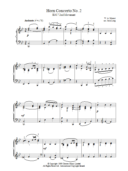 Wolfgang Amadeus Mozart Horn Concerto No. 2 sheet music notes printable PDF score