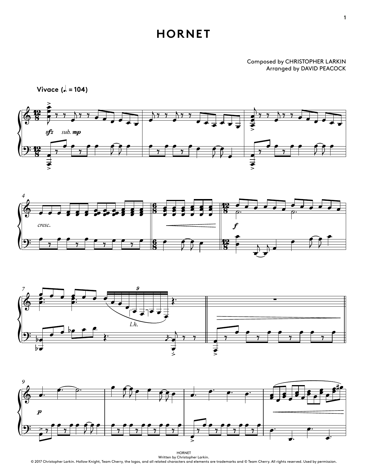 Download Christopher Larkin Hornet (from Hollow Knight Piano Collec Sheet Music