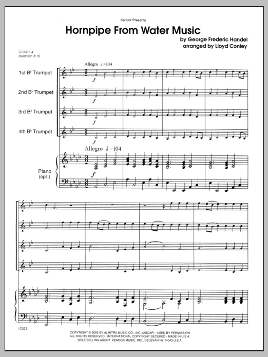 Download Conley Hornpipe From Water Music - Full Score Sheet Music