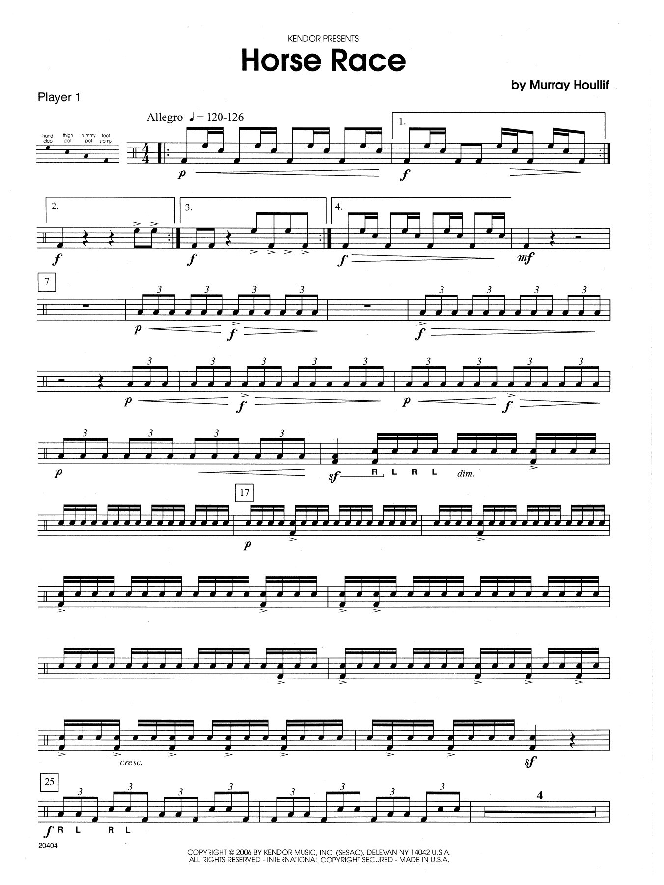 Download Murray Houllif Horse Race - Percussion 1 Sheet Music