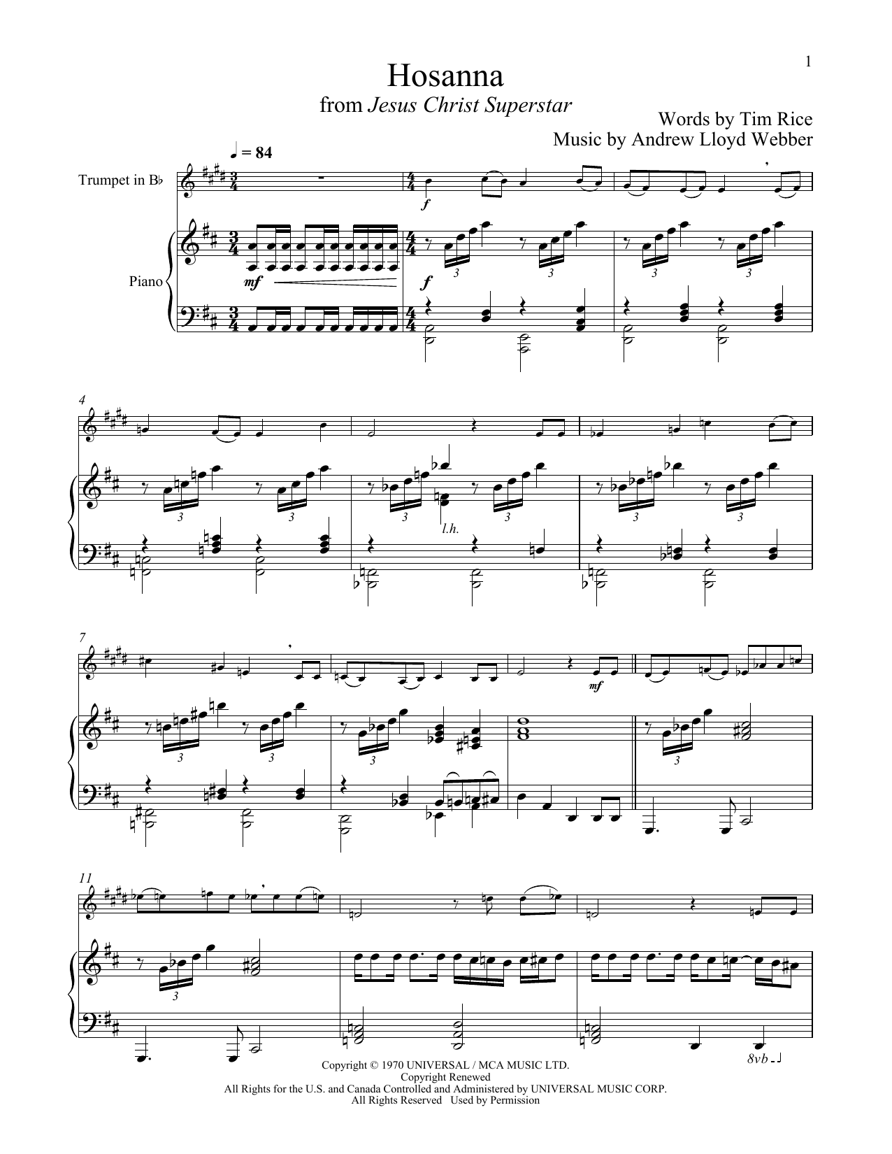 Download Andrew Lloyd Webber Hosanna (from Jesus Christ Superstar) Sheet Music