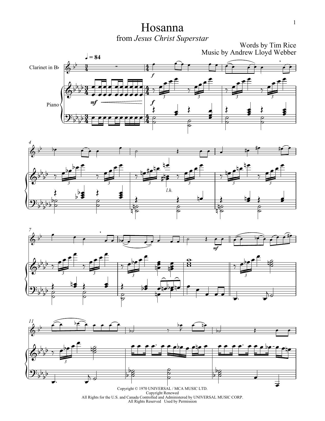Download Andrew Lloyd Webber Hosanna (from Jesus Christ Superstar) Sheet Music