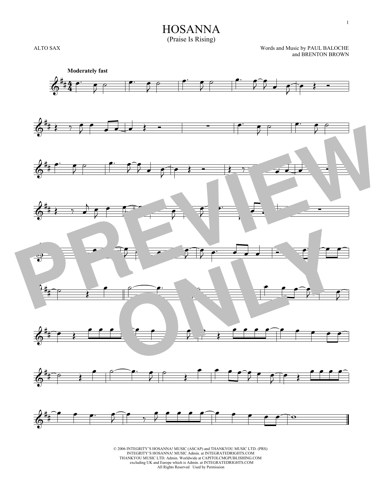 Paul Baloche Hosanna (Praise Is Rising) sheet music notes printable PDF score